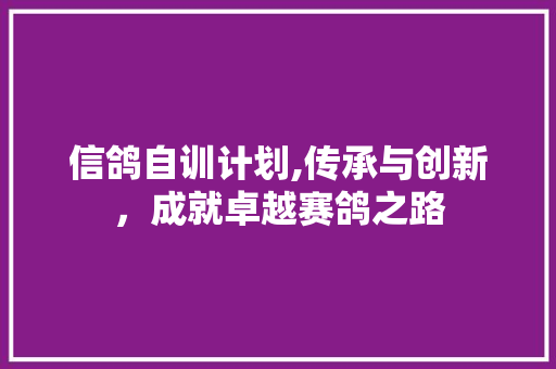 信鸽自训计划,传承与创新，成就卓越赛鸽之路