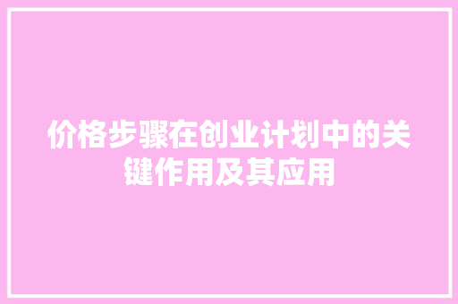 价格步骤在创业计划中的关键作用及其应用
