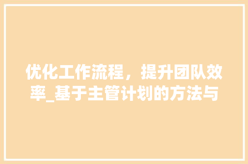 优化工作流程，提升团队效率_基于主管计划的方法与思考