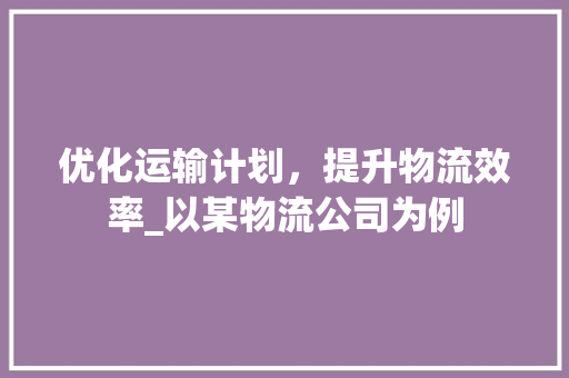 优化运输计划，提升物流效率_以某物流公司为例
