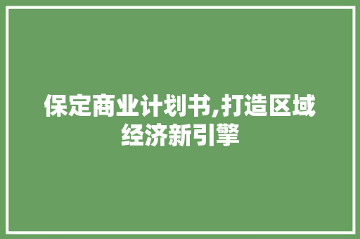 保定商业计划书,打造区域经济新引擎