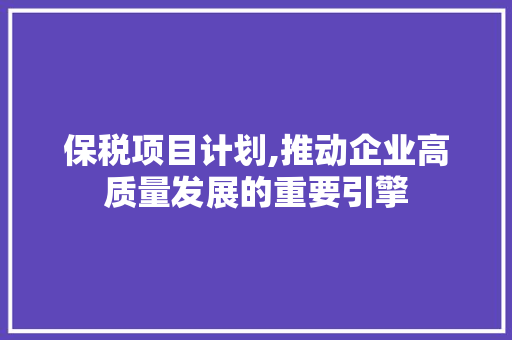 保税项目计划,推动企业高质量发展的重要引擎