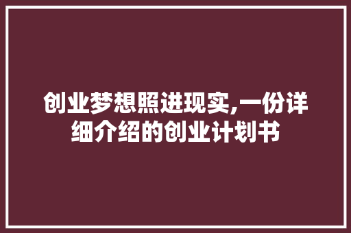 创业梦想照进现实,一份详细介绍的创业计划书