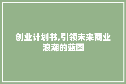 创业计划书,引领未来商业浪潮的蓝图