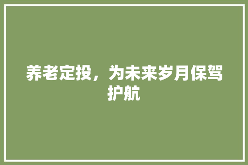 养老定投，为未来岁月保驾护航