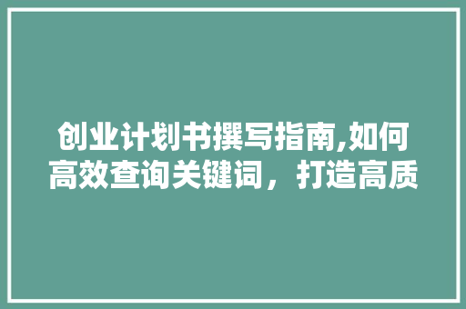 创业计划书撰写指南,如何高效查询关键词，打造高质量计划书