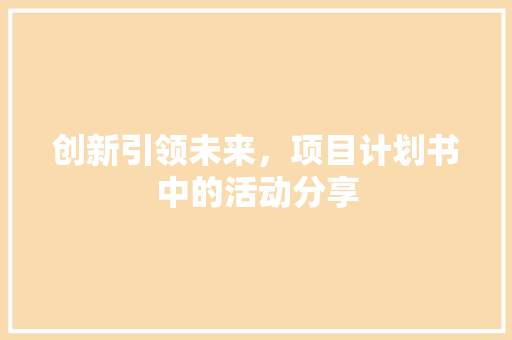创新引领未来，项目计划书中的活动分享