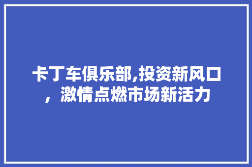 卡丁车俱乐部,投资新风口，激情点燃市场新活力