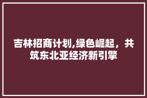 吉林招商计划,绿色崛起，共筑东北亚经济新引擎