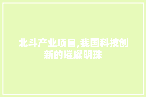 北斗产业项目,我国科技创新的璀璨明珠