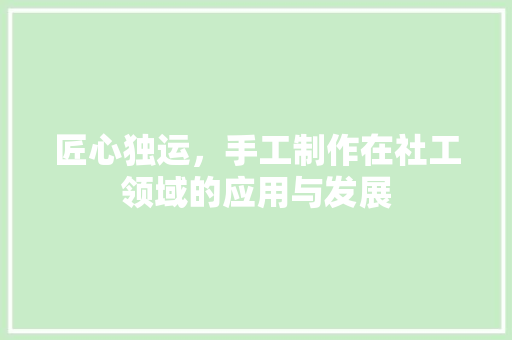 匠心独运，手工制作在社工领域的应用与发展 生活随笔