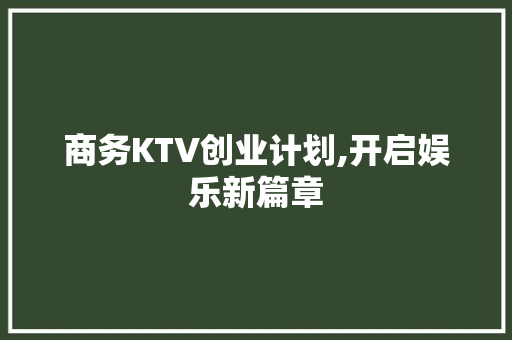 商务KTV创业计划,开启娱乐新篇章