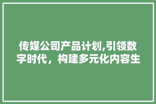 传媒公司产品计划,引领数字时代，构建多元化内容生态