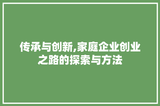 传承与创新,家庭企业创业之路的探索与方法