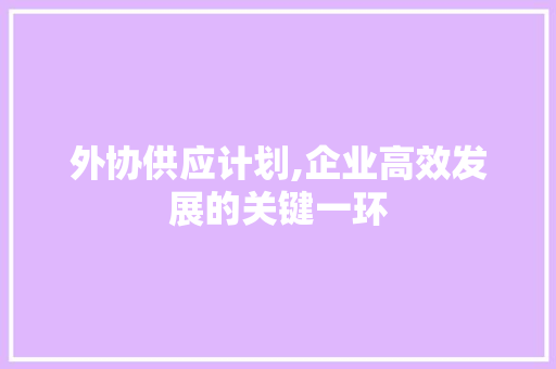 外协供应计划,企业高效发展的关键一环 工作类