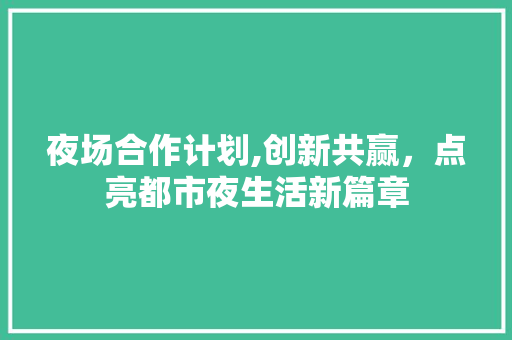 夜场合作计划,创新共赢，点亮都市夜生活新篇章
