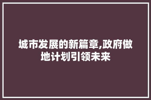 城市发展的新篇章,政府做地计划引领未来