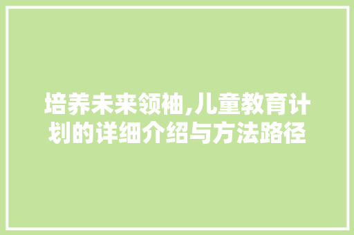 培养未来领袖,儿童教育计划的详细介绍与方法路径