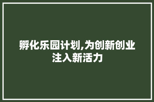 孵化乐园计划,为创新创业注入新活力