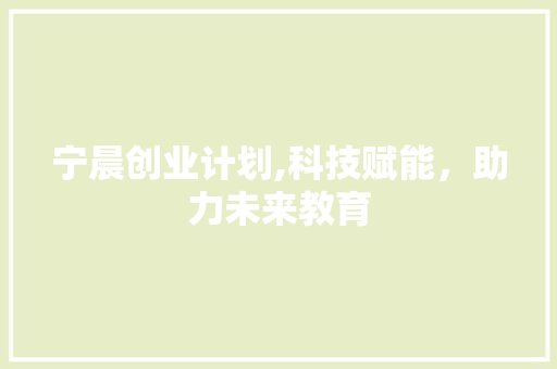 宁晨创业计划,科技赋能，助力未来教育