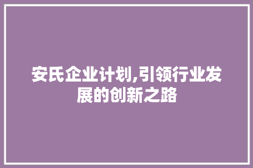 安氏企业计划,引领行业发展的创新之路