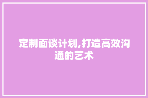 定制面谈计划,打造高效沟通的艺术