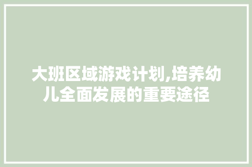 大班区域游戏计划,培养幼儿全面发展的重要途径
