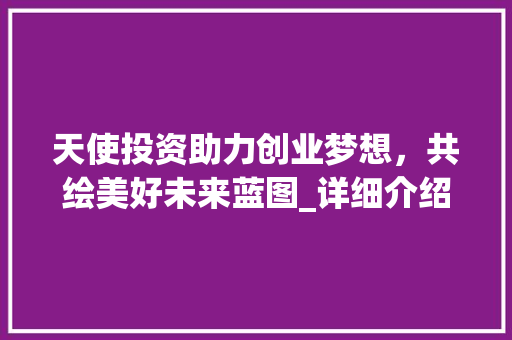 天使投资助力创业梦想，共绘美好未来蓝图_详细介绍天使融资创业计划