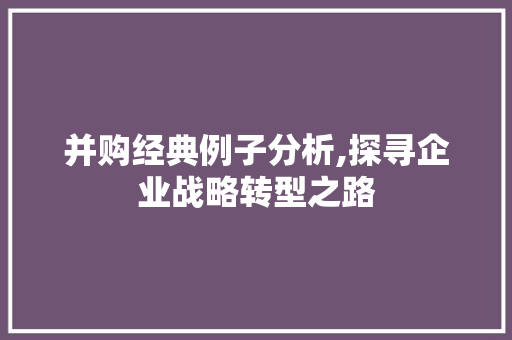并购经典例子分析,探寻企业战略转型之路