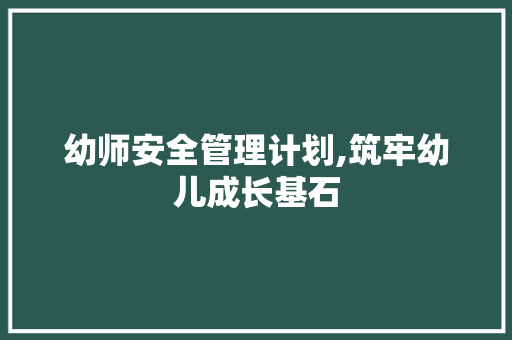 幼师安全管理计划,筑牢幼儿成长基石