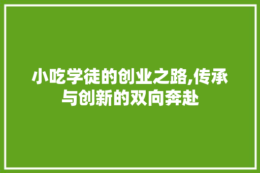 小吃学徒的创业之路,传承与创新的双向奔赴