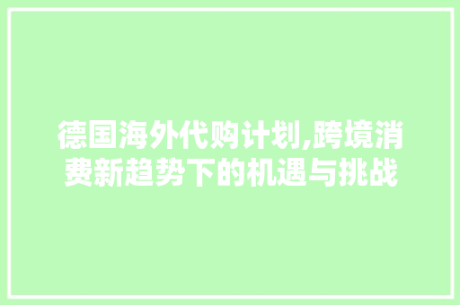 德国海外代购计划,跨境消费新趋势下的机遇与挑战