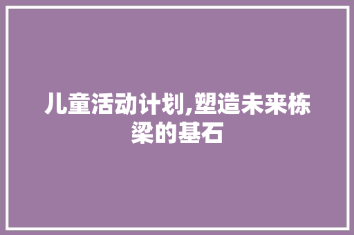 儿童活动计划,塑造未来栋梁的基石