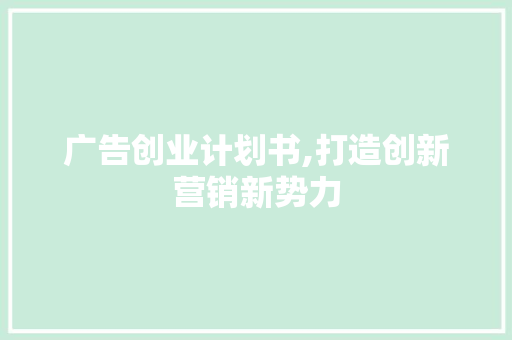广告创业计划书,打造创新营销新势力