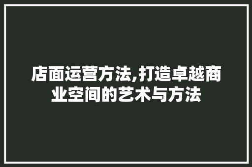店面运营方法,打造卓越商业空间的艺术与方法 工作类