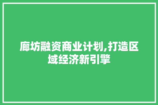 廊坊融资商业计划,打造区域经济新引擎