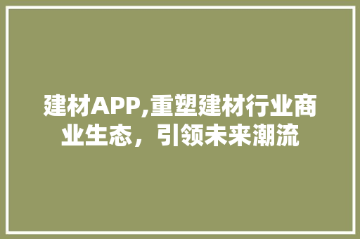 建材APP,重塑建材行业商业生态，引领未来潮流