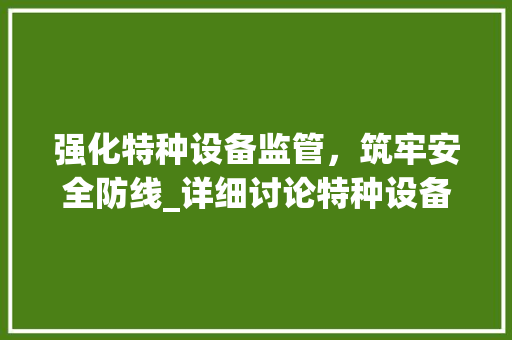 强化特种设备监管，筑牢安全防线_详细讨论特种设备计划