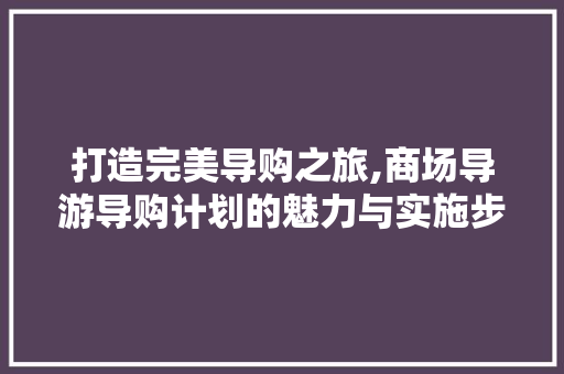 打造完美导购之旅,商场导游导购计划的魅力与实施步骤