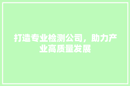 打造专业检测公司，助力产业高质量发展