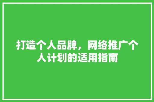 打造个人品牌，网络推广个人计划的适用指南