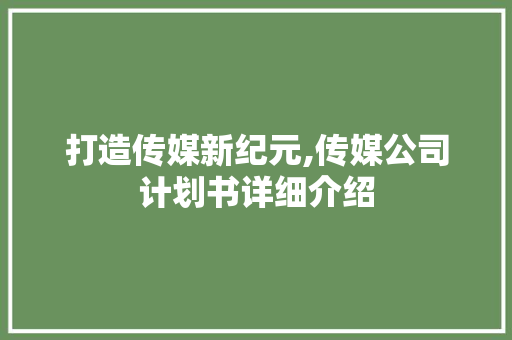 打造传媒新纪元,传媒公司计划书详细介绍