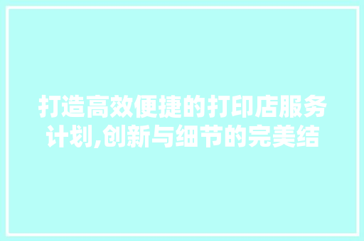 打造高效便捷的打印店服务计划,创新与细节的完美结合