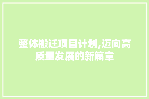 整体搬迁项目计划,迈向高质量发展的新篇章