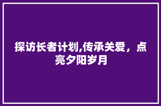 探访长者计划,传承关爱，点亮夕阳岁月