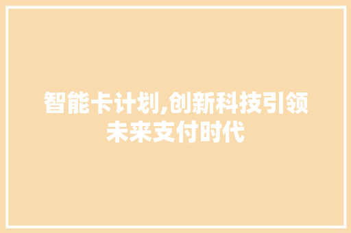 智能卡计划,创新科技引领未来支付时代