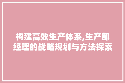 构建高效生产体系,生产部经理的战略规划与方法探索