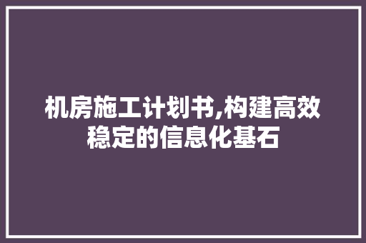 机房施工计划书,构建高效稳定的信息化基石