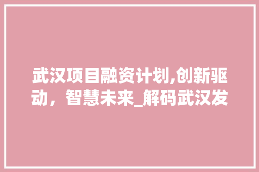 武汉项目融资计划,创新驱动，智慧未来_解码武汉发展新引擎