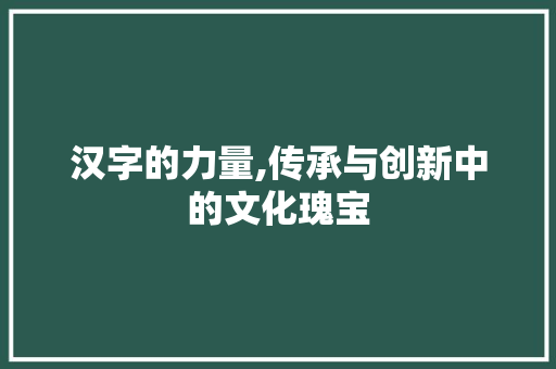 汉字的力量,传承与创新中的文化瑰宝